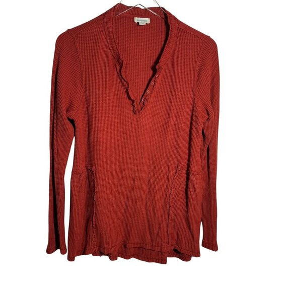 Sundance Womens size Medium Waffle-Knit Henley Top Long Sleeve Relaxed Fit - Picture 1 of 6